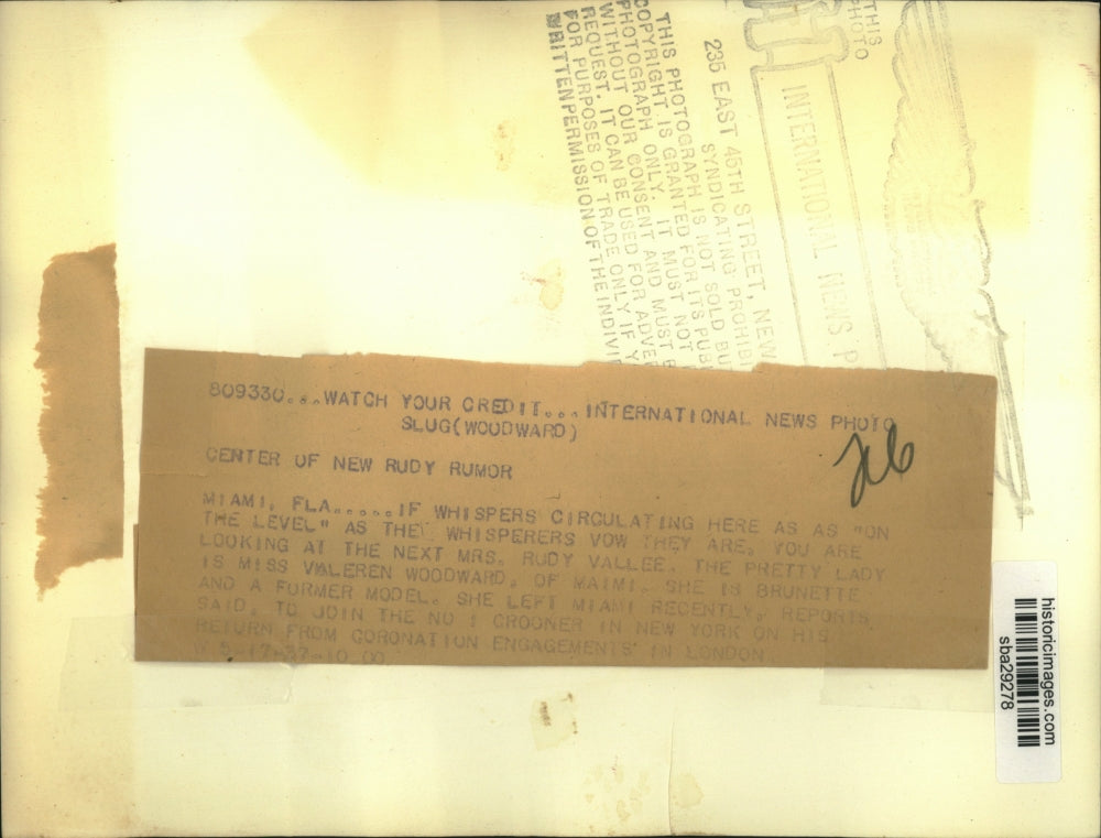 1937 Press Photo Reports Say Valerian Woodward to be Next Mrs. Rudy Vallee