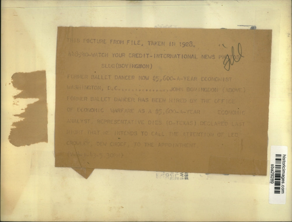 1943 Press Photo Former Ballet Dancer Hired as Economic Analyst at $5,600 Per Yr