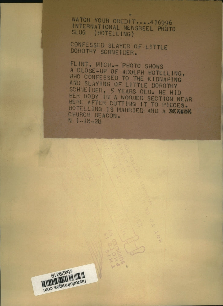 1928 Press Photo Adolph Hotelling confessed to kidnapping & killing young girl