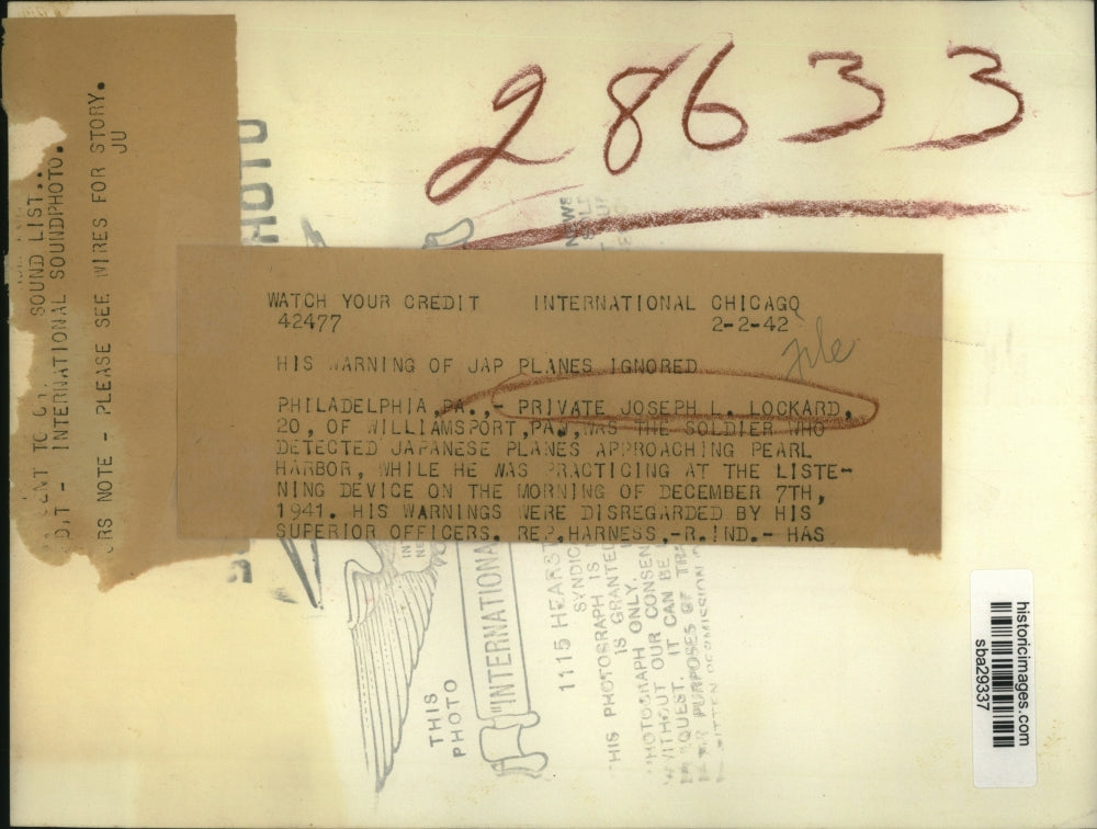 1942 Press Photo Private Joseph Lockard soldier who detected Japanese Planes