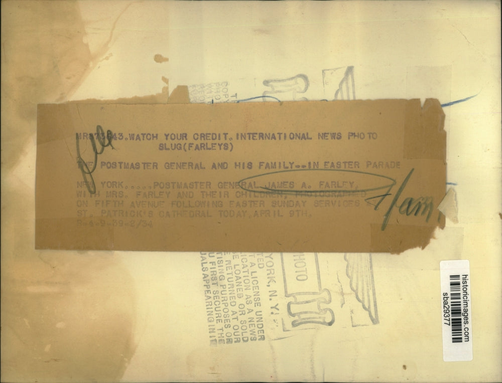 1939 Press Photo Postmaster James A Farley & Family After Easter Services