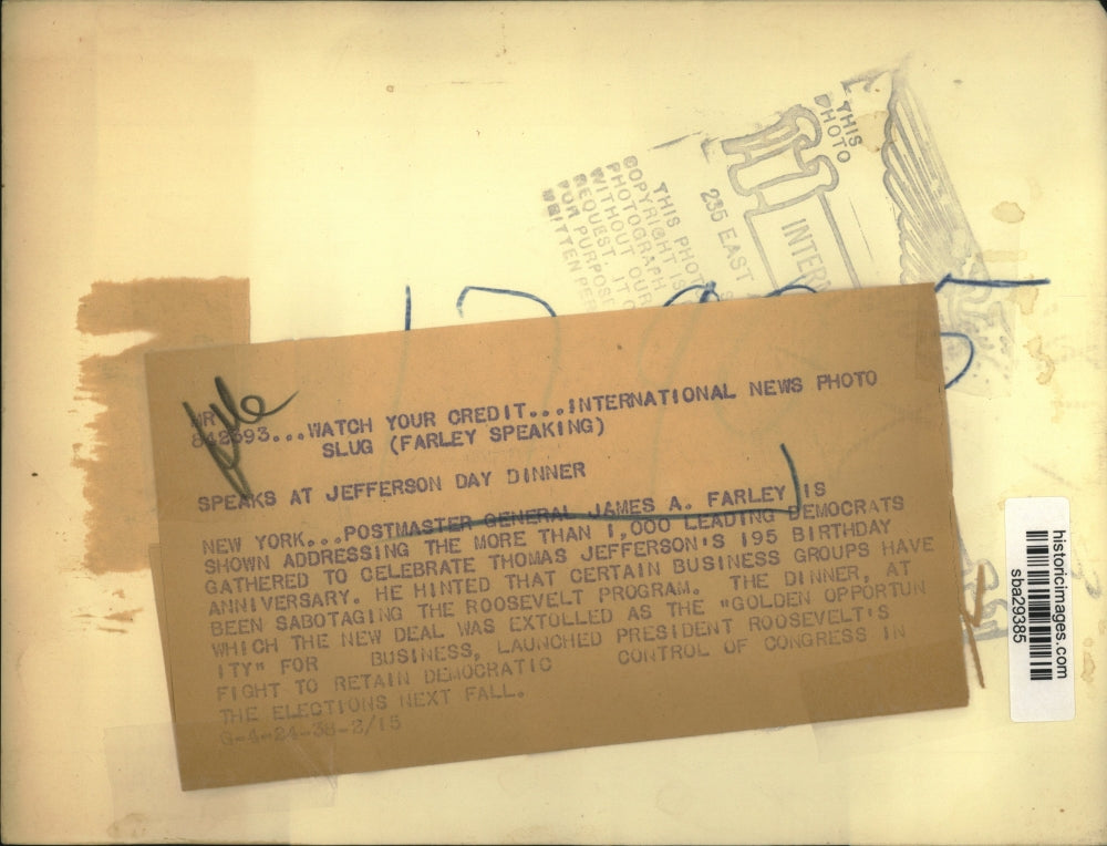 1938 Press Photo Postmaster Gen James Farley Addresses Leading Democrats