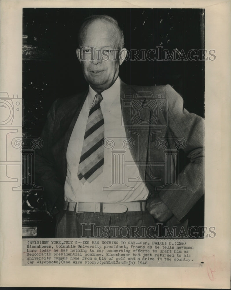 1948 Press Photo Gen Dwight Eisenhower has nothing to say on Draft Movement