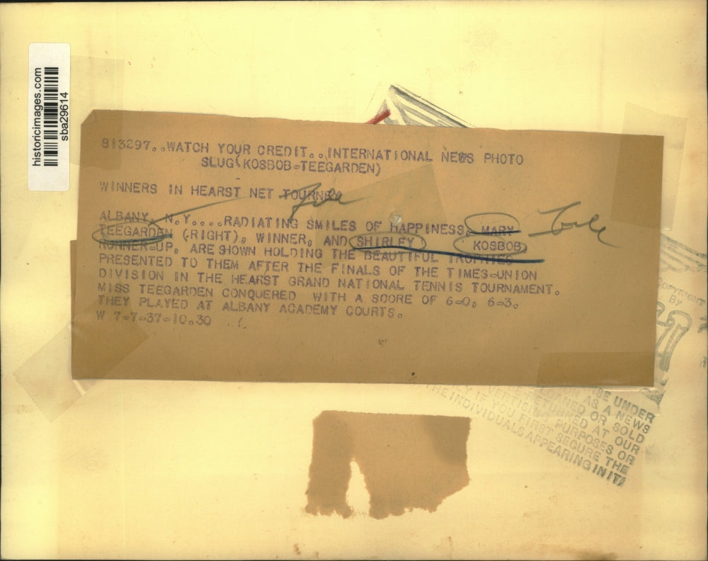 1937 Press Photo Winner Mary Teagarden & Runner-Up Shirley Kobo Win Trophies