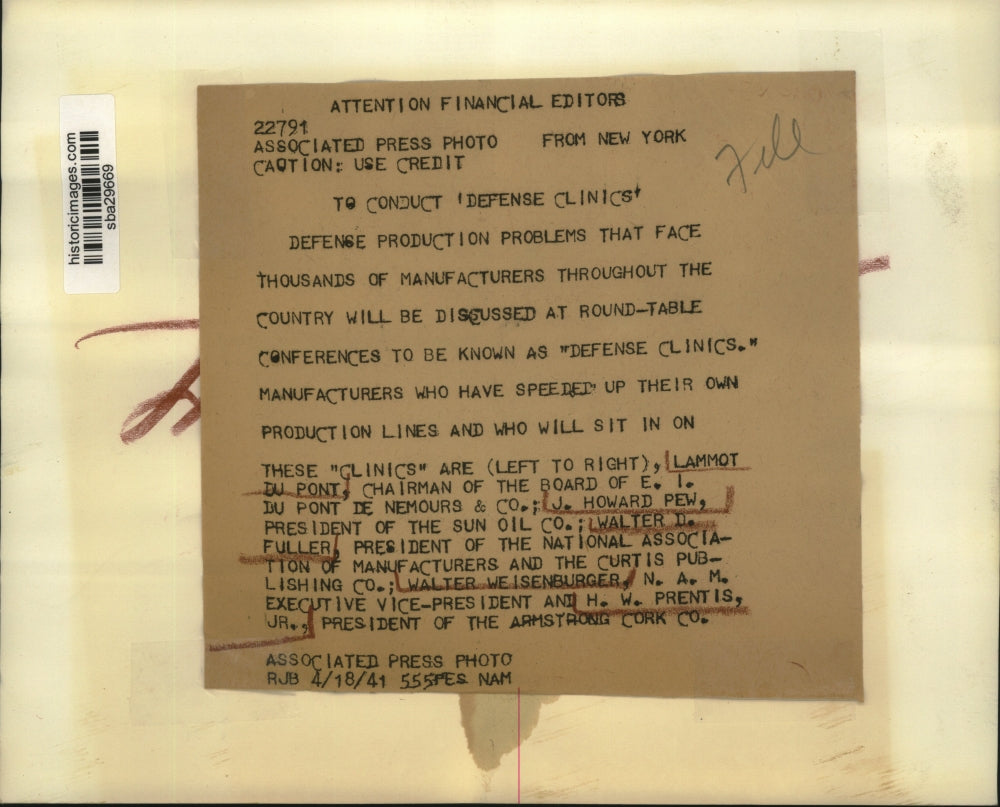 1941 Press Photo Manufacturers to have round-table "Defense Clinics" conference