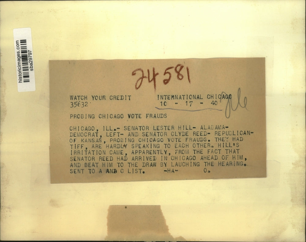 1940 Press Photo Senators Probe Chicago Vote Fraud Not Speaking To Each Other