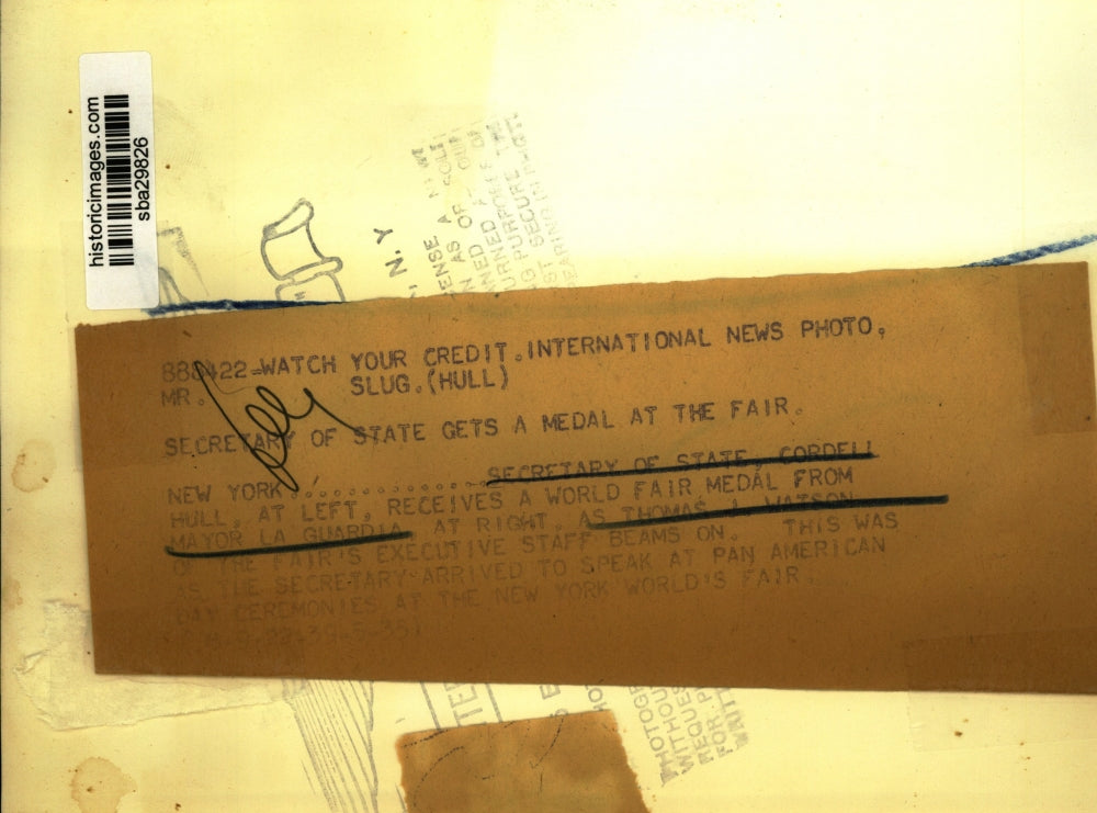 1939 Press Photo Secretary of State Cordell Hull, NYC Mayor LaGuardia ,TJ Watson