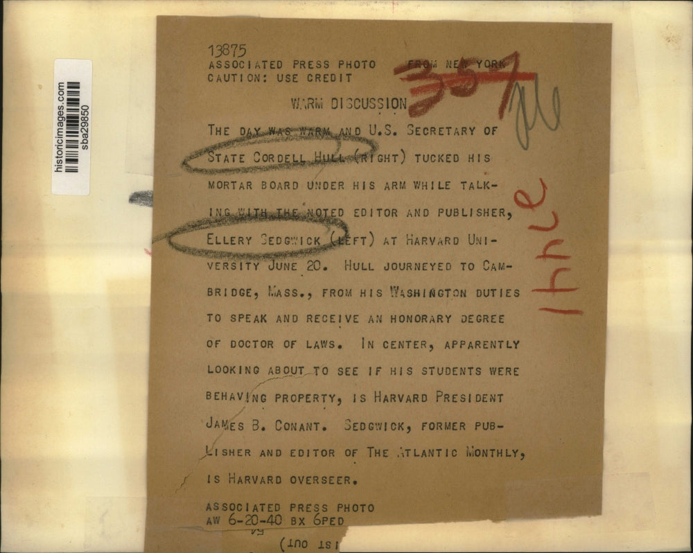 1940 Press Photo Secretary of State Cordell Hull & editor Ellery Sedgwick