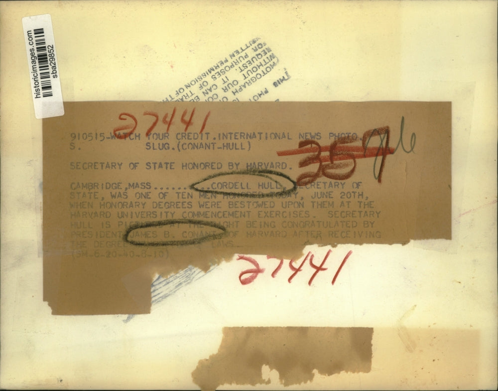 1940 Press Photo Secretary if State Cordell Hull & Harvard president Conant