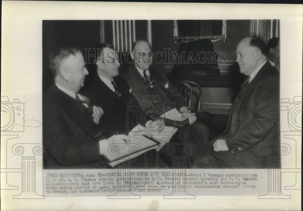 1946 Press Photo Meat Fact-Finding Board Meet at Labor Dept. Workers Seek Strike