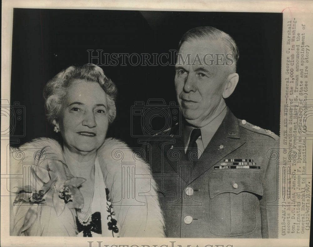 1947 Press Photo General George C Marshall &amp; wife, he&#39;s new Secretary of State- Historic Images