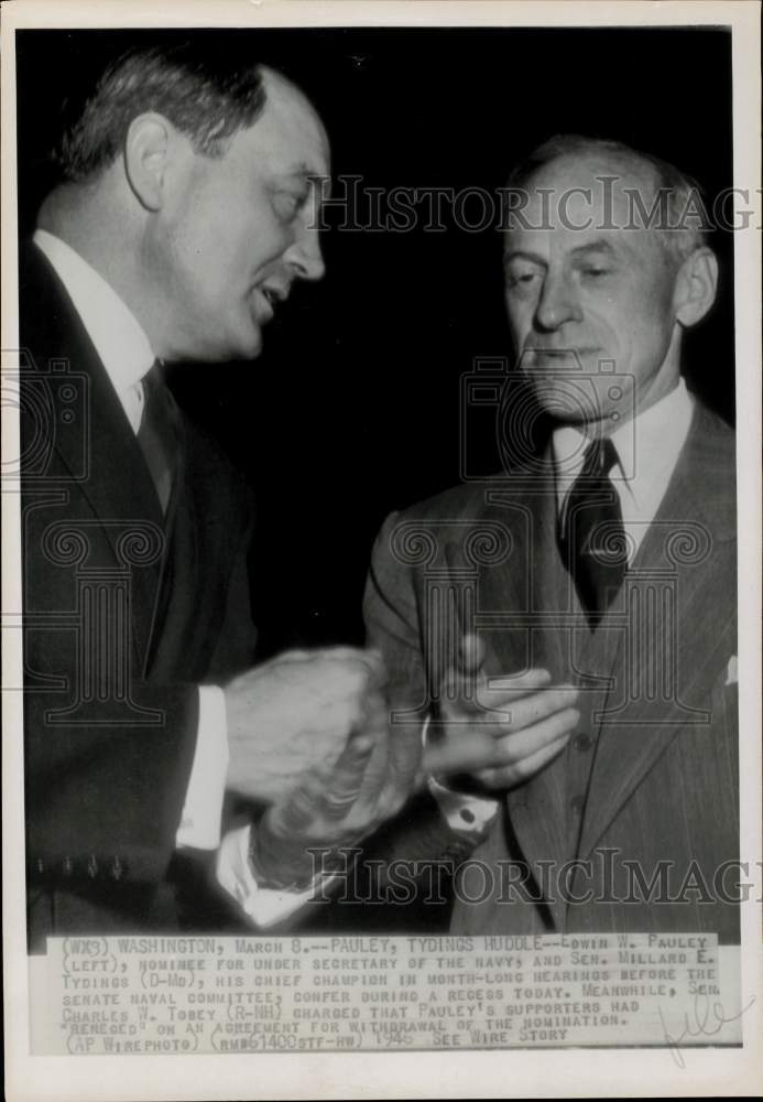 1946 Press Photo Edwin W. Pauley and Senator Millard E. Tydings during Recess- Historic Images