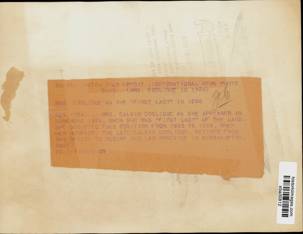 1926 Press Photo Mrs. Calvin Coolidge, Wife of President Calvin Coolidge