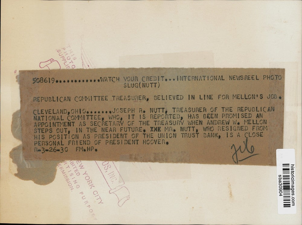 1930 Press Photo Joseph R. Nutt, Treasurer of the Republican National Committee