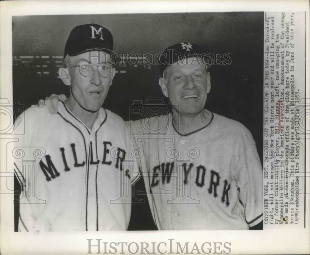 1955 Press Photo Leo Durocher Manager of N.Y Giants with Bill Rigney- Historic Images