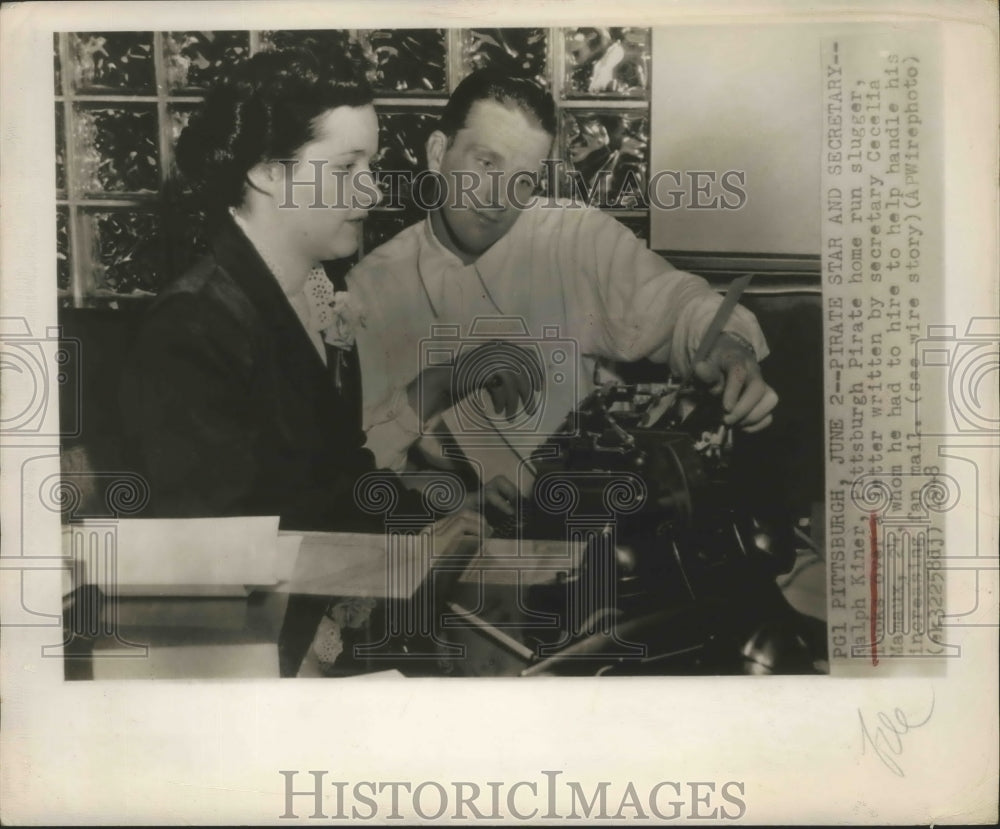 1948 Press Photo Ralph Kiner of Pittsburgh Pirate with Sec.Cecelia Mamaux- Historic Images