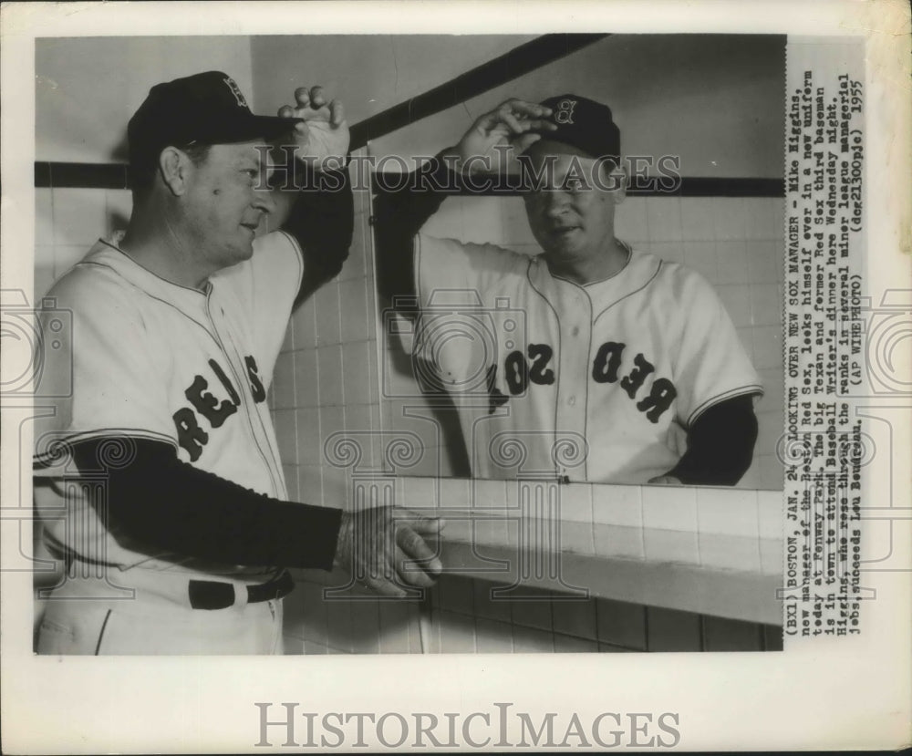 1955 Press Photo Mike Higgins, manager of Boston Red Sox in new Uniform- Historic Images