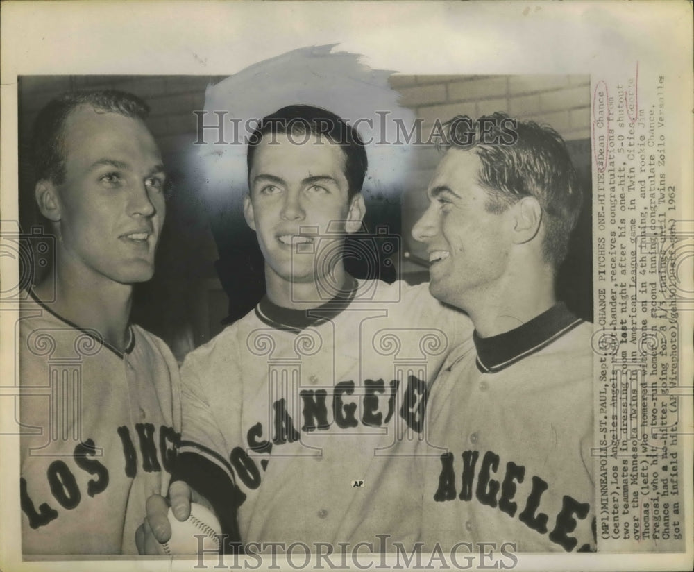 1962 Press Photo Dean Chance of Los Angels and George Thomas of Minnesota Twins- Historic Images