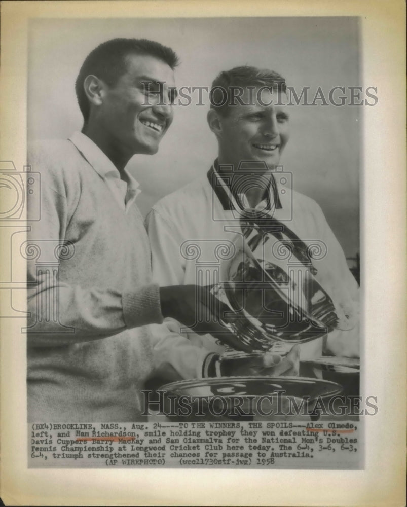 1958 Press Photo Alex Olmedo and Ham Richardson won the Natl.Mens Double Tennis- Historic Images