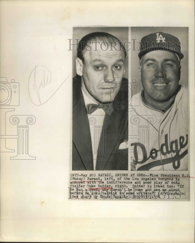 1958 Press Photo E.J. Bavasi, Vice Pres of L.A Dodgers and Duke Snider- Historic Images
