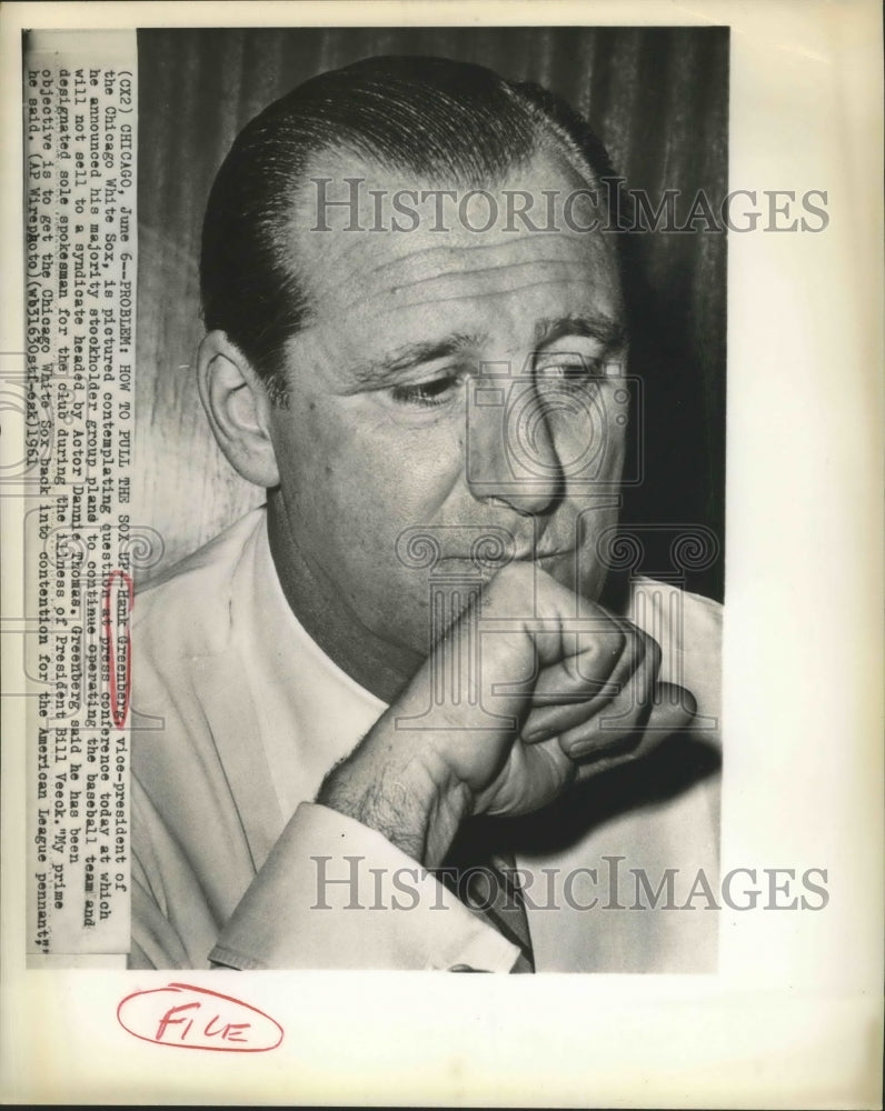 1961 Press Photo Hank Greenberg, Vice Pres. of the Chicago White Sox - sbs00503- Historic Images