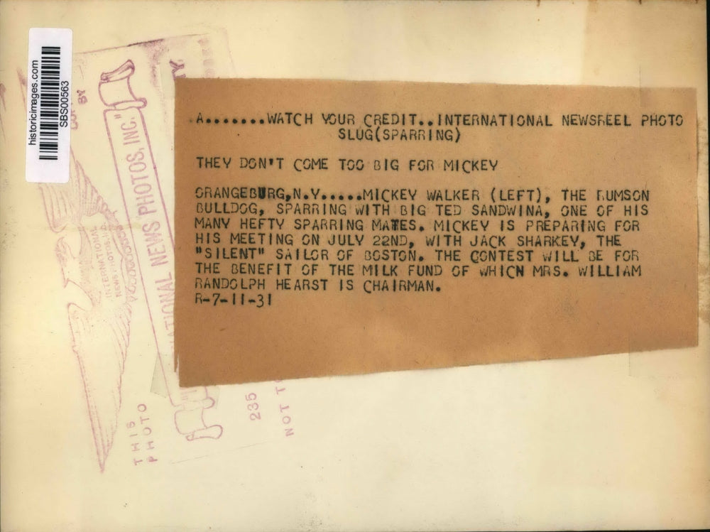 1931 Press Photo Mickey Walker sparing with big Ted Sandwina - sbs00563