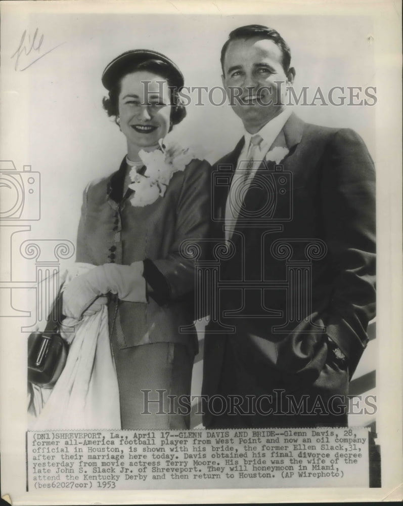 1953 Press Photo Glenn Davis,All America Football Player of West Point and bride- Historic Images