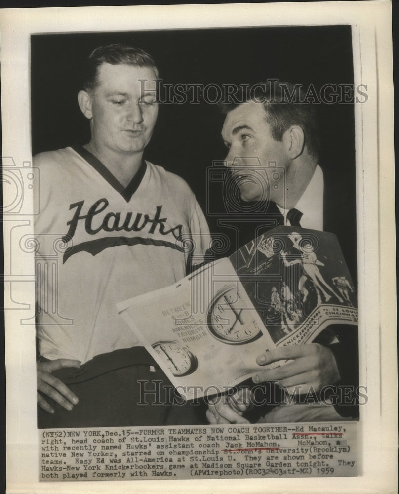 1959 Press Photo Ed Macauley talks with Jack McMahon - sbs00869- Historic Images