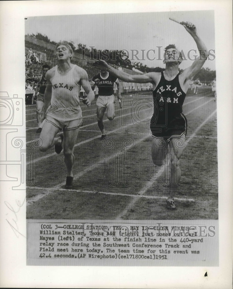 1951 Press Photo William Stalter noses out Carl Mayes at the finish line- Historic Images