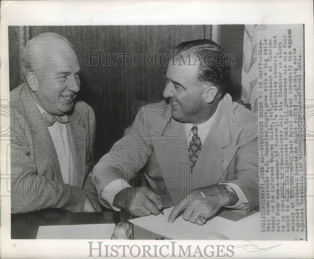 1951 Press Photo A.B. Chandler informs of resignation to Warren Giles- Historic Images