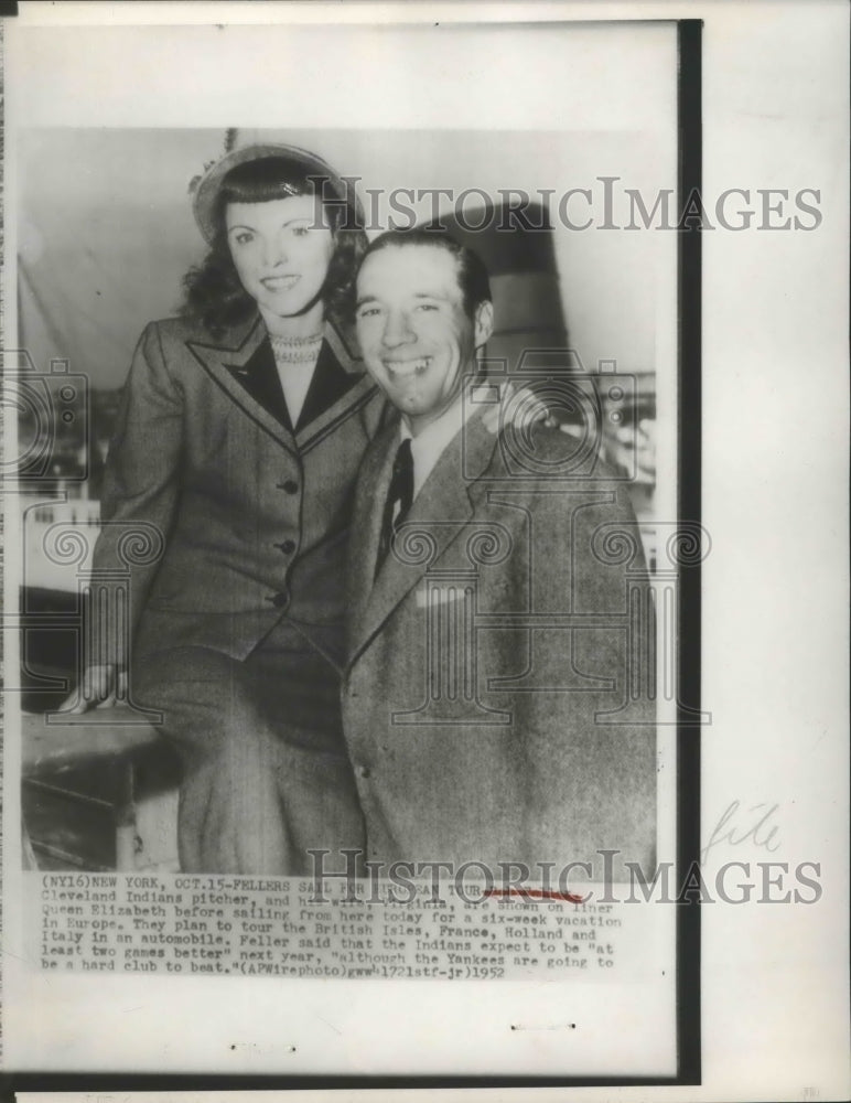 1952 Press Photo Bob Feller, Cleveland Indians Pitcher and his wife Virginia- Historic Images