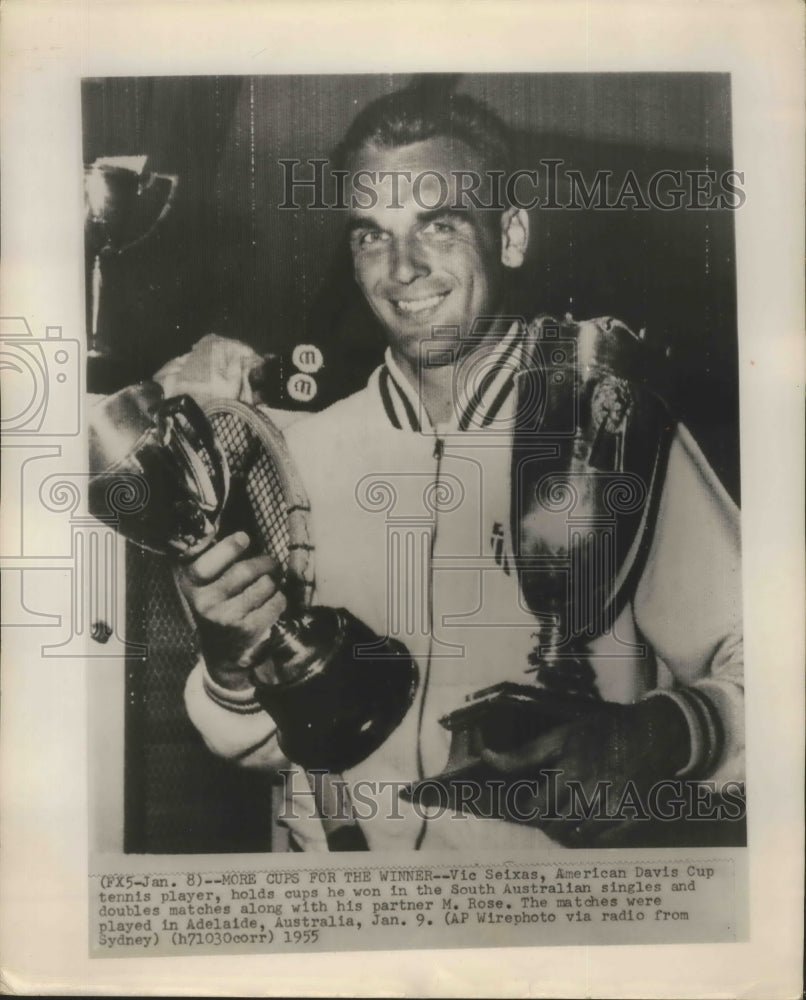 1955 Press Photo Vic Seixas,won in the South Australian Singles and Double Match- Historic Images