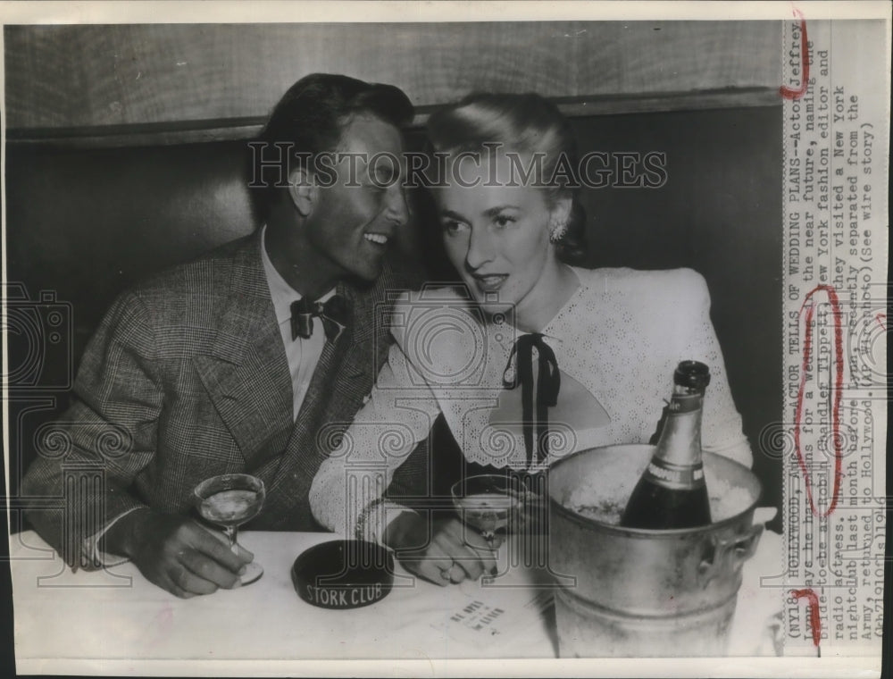1946 Press Photo Actor Jeffrey Lynn with his bride Robin Chandler Tippett