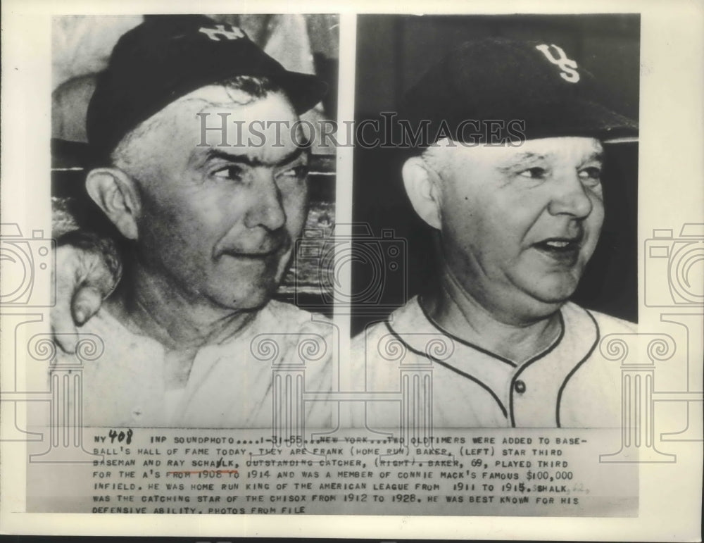 1955 Press Photo Frank Baker, Third Baseman and Ray Schalk, Outstanding Catcher- Historic Images