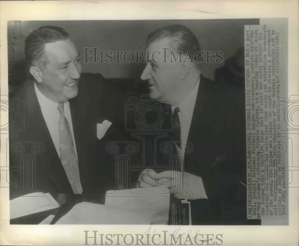 1952 Press Photo Bert Bell Confers with League Attorney Francis J. Myers- Historic Images