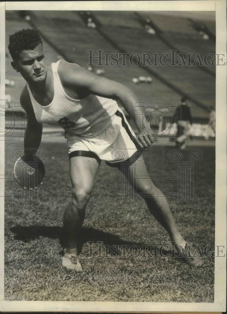 1929 Press Photo Eric Krenz Stanford Weight Man Set New World&#39;s Record in Discus- Historic Images