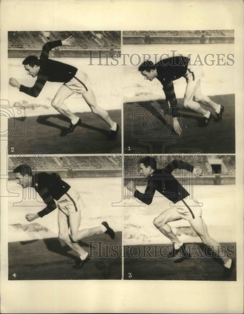 1936 Press Photo Penn track star Gene Venzke&#39;s form at start of a race- Historic Images