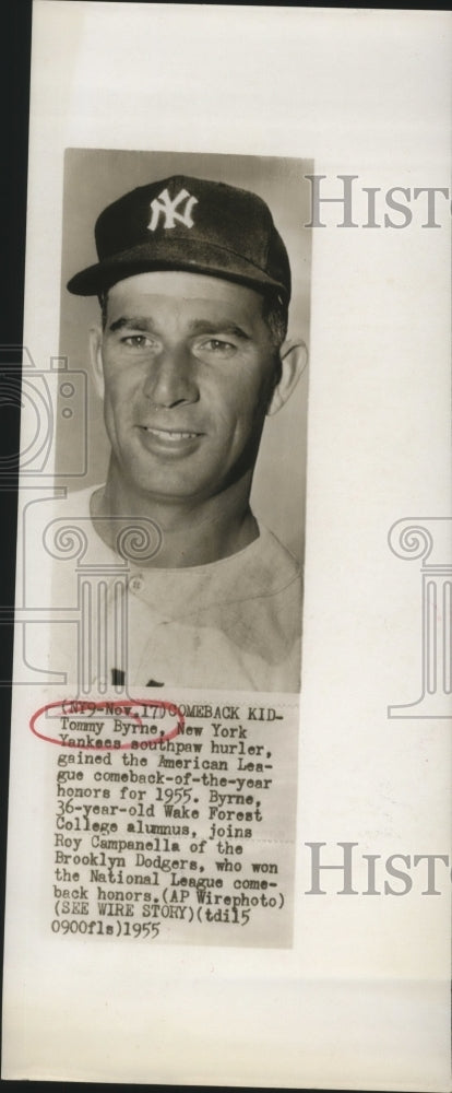 1955 Press Photo Tommy Byrne Gained American League Comeback-of-the Year Honor- Historic Images