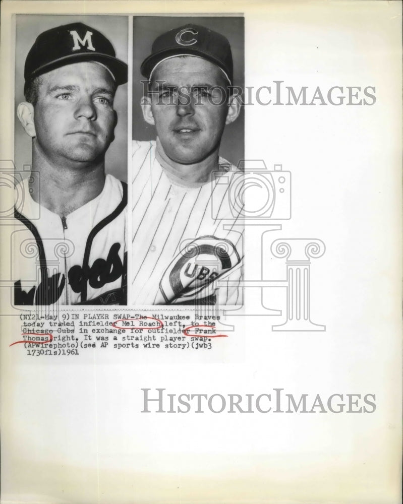 1961 Press Photo Braves Traded Infielder Mel Roach in Exchange for Frank Thomas- Historic Images