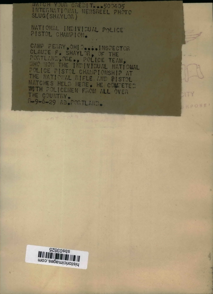 1929 Press Photo Inspector Claude Shaylor Won Police Pistol Match Championship