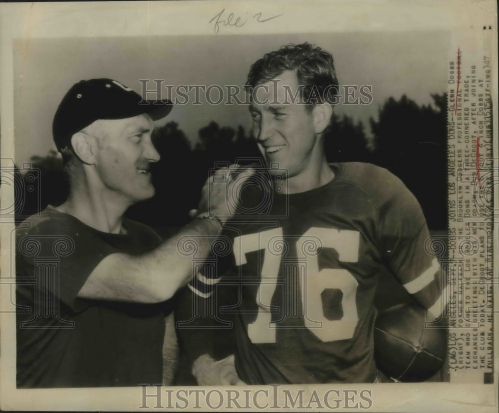 1947 Press Photo Glenn Doess &amp; Bob DeGroot with Los Angeles Dons - sbs03816- Historic Images