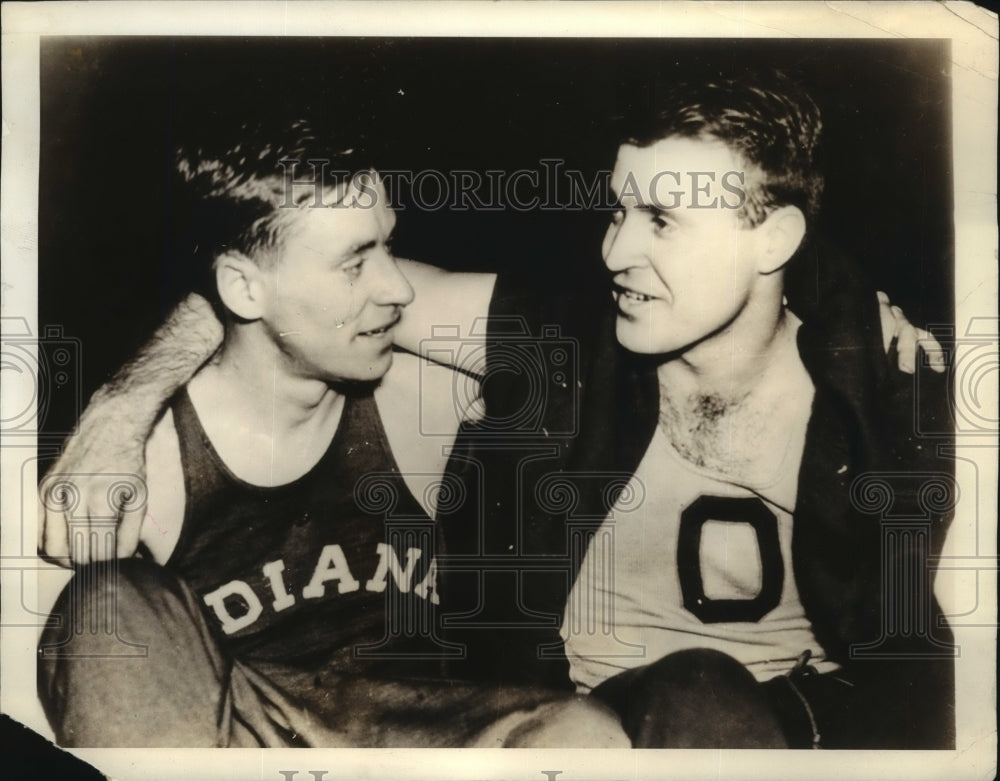 1937 Press Photo Don Lash L &amp; George Varoff After Their Victories at Boston A C- Historic Images