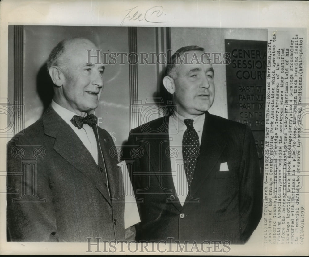 1954 Press Photo E. roland Harriman, Elbridge T. Gerry at Harness Racing Probe- Historic Images