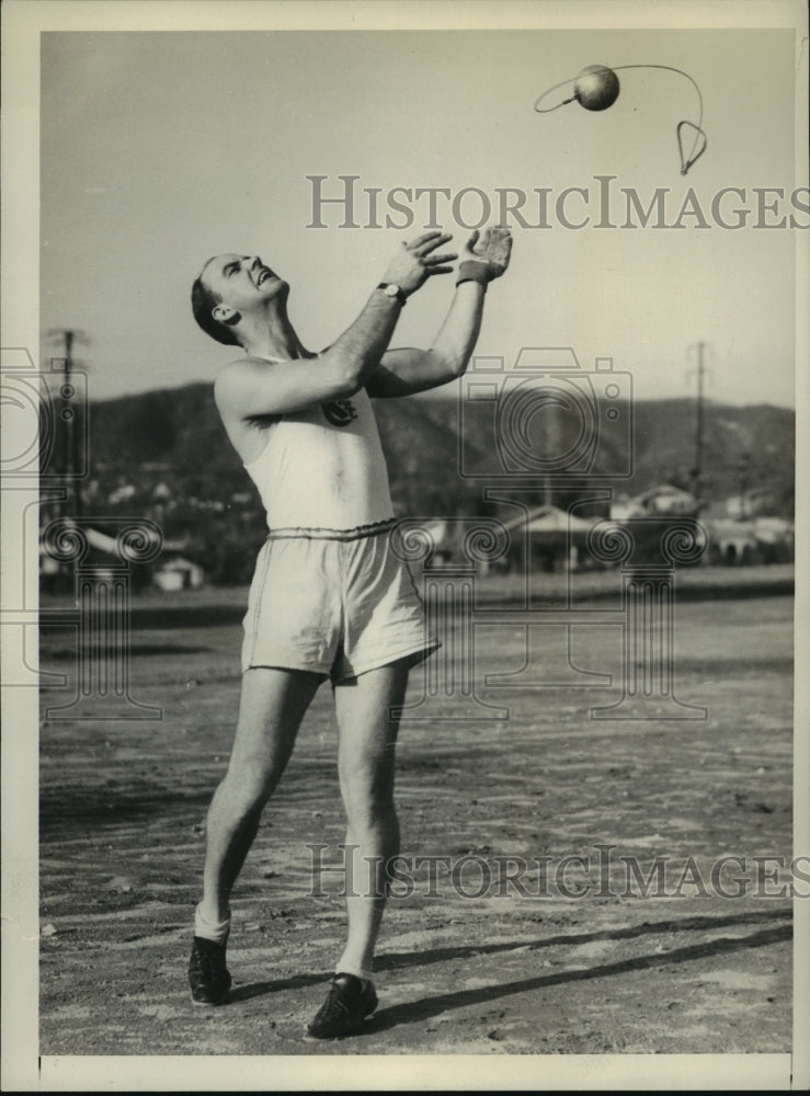 1931 Press Photo Edward F. Flanagan throwing Hammer Traning for Olympic Games- Historic Images