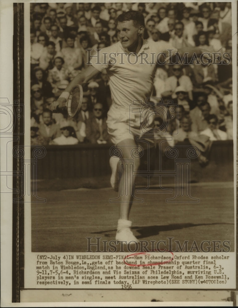 1956 Press Photo Ham Richardson Beats Neale Fraser in Wimbledon Semi-Finals- Historic Images