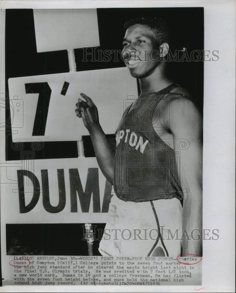 1956 Press Photo World&#39;s First 7 Foot High Jumper, Charles Dumas - sbs05147- Historic Images