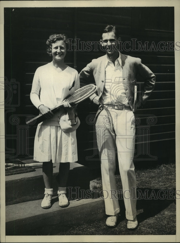 1931 Press Photo Bonnie miller &amp; Ellsworth Vines at Seabright Tennis Tournament- Historic Images