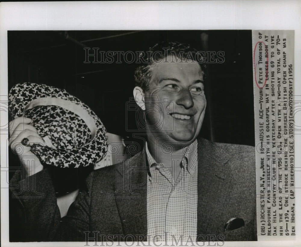 1956 Press Photo Peter Thomson Fans Himself in Oak Hill Country Club Locker Room- Historic Images