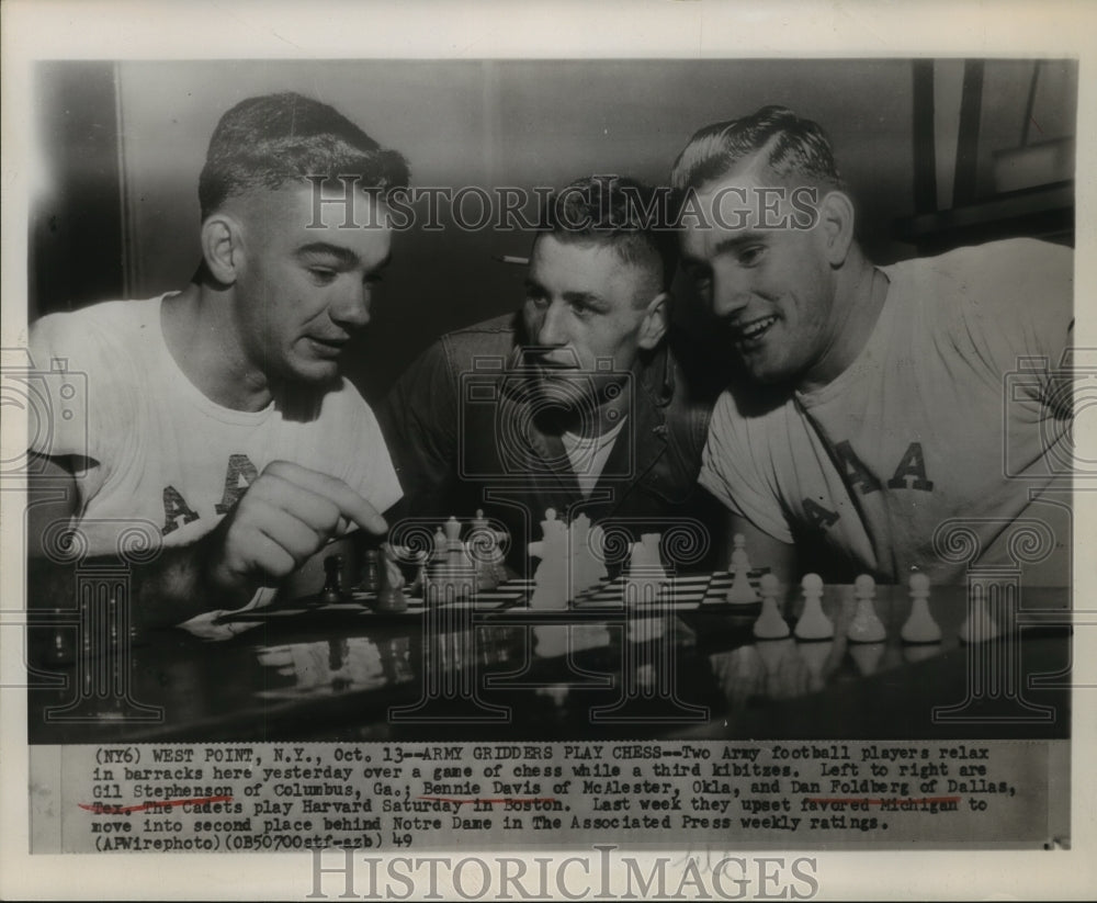 1949 Press Photo 2 Army Football Players Play Chess in Barracks at West Point- Historic Images