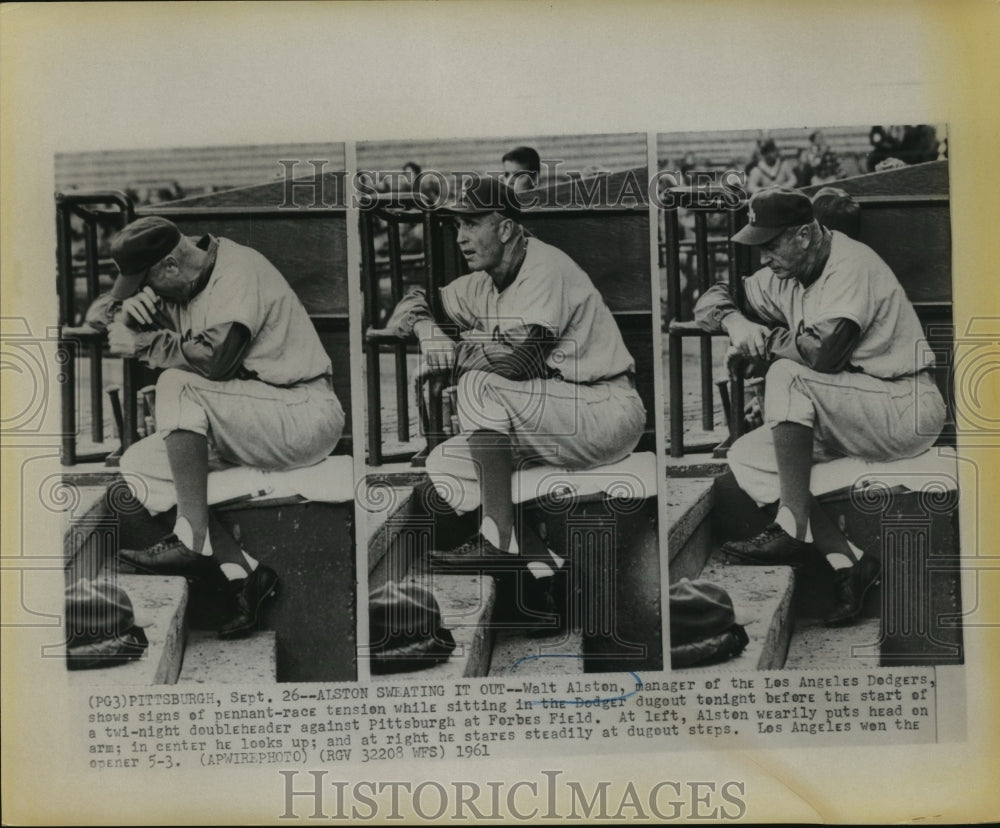 1961 Press Photo Walt Alston Manager of Los Angeles Dodgers at Pittsburgh Game- Historic Images